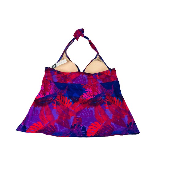 Tankini Top Women 14 Red Leaf Print Halter Swimwear Tropical Bathing NWT 3862  F - Picture 4 of 6